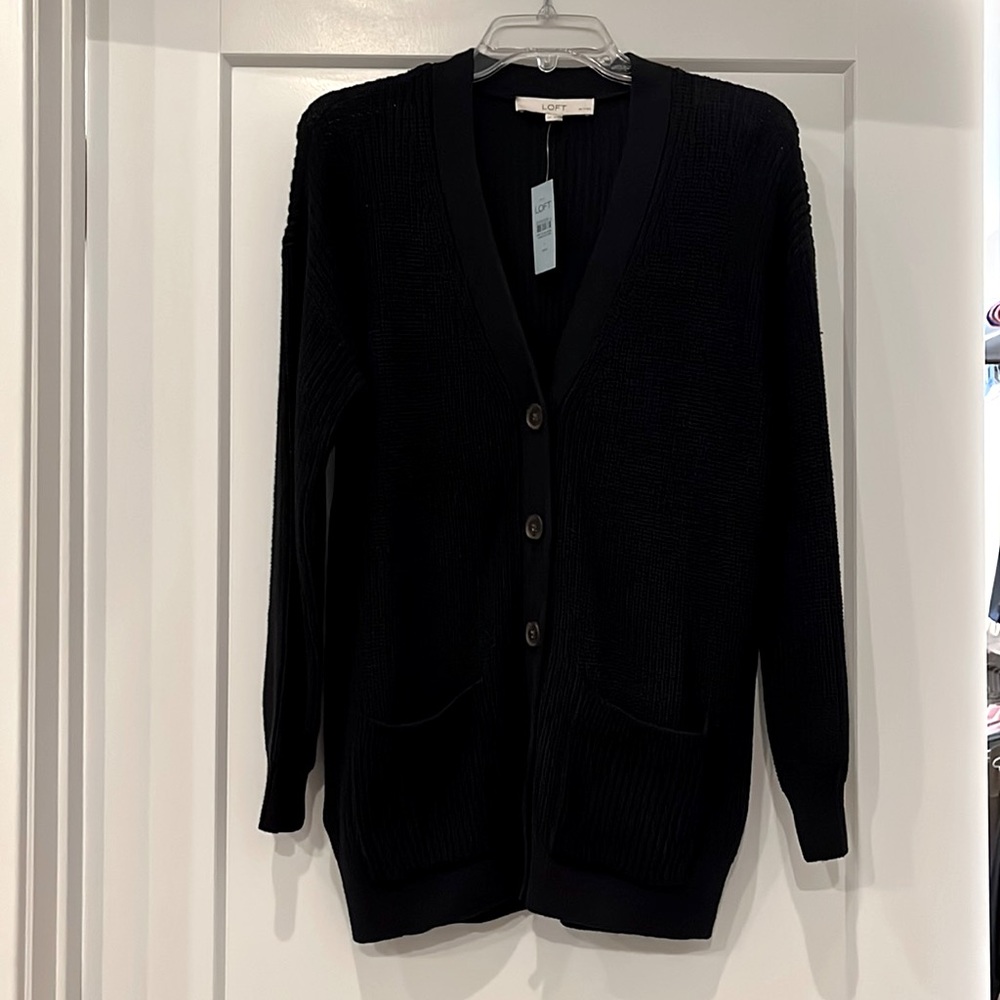 Loft Petite NWT large black cardigan